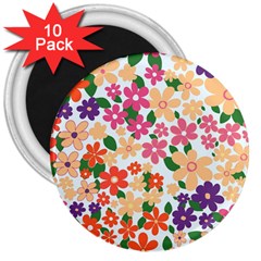 Flower Floral Rainbow Rose 3  Magnets (10 Pack) 