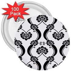 Flower Floral Black Sexy Star Black 3  Buttons (100 pack) 