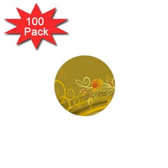 Flower Floral Yellow Sunflower Star Leaf Line Gold 1  Mini Buttons (100 Pack) 