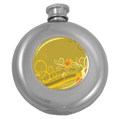 Flower Floral Yellow Sunflower Star Leaf Line Gold Round Hip Flask (5 Oz) by Mariart