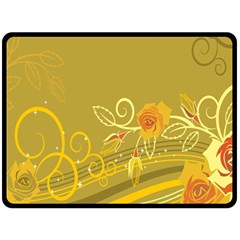 Flower Floral Yellow Sunflower Star Leaf Line Gold Double Sided Fleece Blanket (large) 