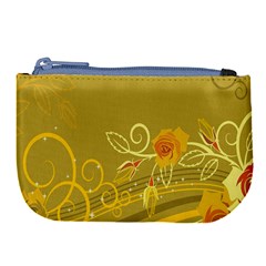 Flower Floral Yellow Sunflower Star Leaf Line Gold Large Coin Purse