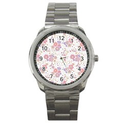 Flower Floral Sunflower Rose Purple Red Star Sport Metal Watch by Mariart