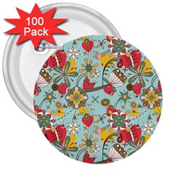 Flower Fruit Star Polka Rainbow Rose 3  Buttons (100 Pack) 