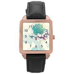 Flower Rose Purple Sunflower Lotus Rose Gold Leather Watch 