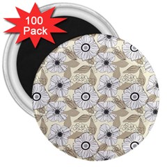 Flower Rose Sunflower Gray Star 3  Magnets (100 Pack)