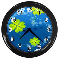 Flower Shamrock Green Blue Sexy Wall Clocks (black) by Mariart