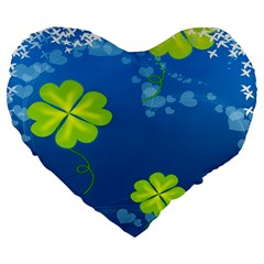 Flower Shamrock Green Blue Sexy Large 19  Premium Flano Heart Shape Cushions