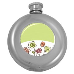 Flower Simple Green Rose Sunflower Sexy Round Hip Flask (5 Oz)