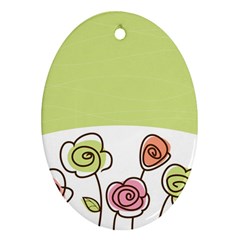 Flower Simple Green Rose Sunflower Sexy Oval Ornament (two Sides)