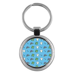 Frog Ghost Rain Flower Green Animals Key Chains (round)  by Mariart