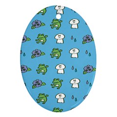 Frog Ghost Rain Flower Green Animals Oval Ornament (Two Sides)