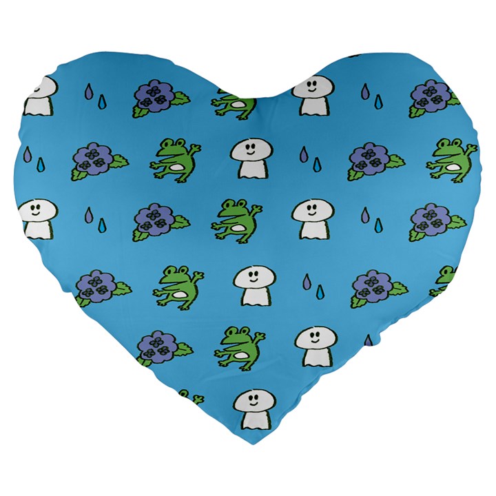 Frog Ghost Rain Flower Green Animals Large 19  Premium Heart Shape Cushions