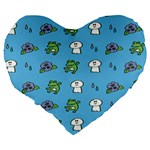 Frog Ghost Rain Flower Green Animals Large 19  Premium Heart Shape Cushions Back