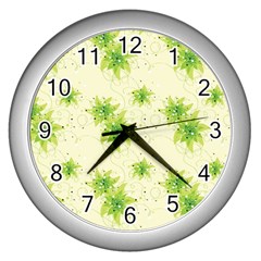 Leaf Green Star Beauty Wall Clocks (silver) 