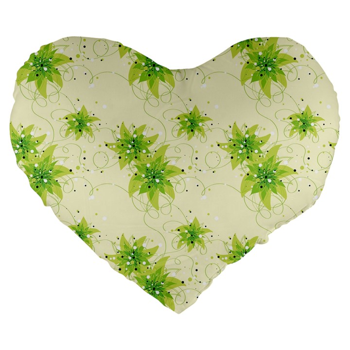 Leaf Green Star Beauty Large 19  Premium Flano Heart Shape Cushions