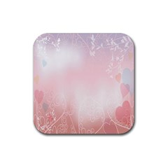 Love Heart Pink Valentine Flower Leaf Rubber Coaster (square) 