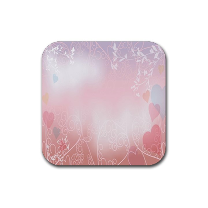 Love Heart Pink Valentine Flower Leaf Rubber Coaster (Square) 