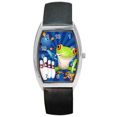 Tree Frog Bowling Barrel Style Metal Watch by crcustomgifts