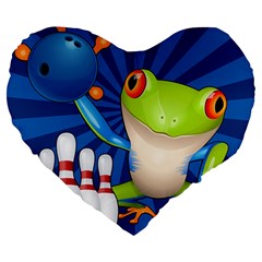 Tree Frog Bowling Large 19  Premium Flano Heart Shape Cushions by crcustomgifts