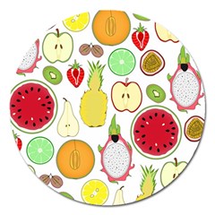 Mango Fruit Pieces Watermelon Dragon Passion Fruit Apple Strawberry Pineapple Melon Magnet 5  (round) by Mariart