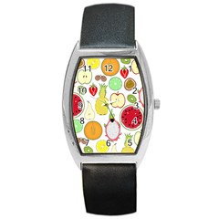 Mango Fruit Pieces Watermelon Dragon Passion Fruit Apple Strawberry Pineapple Melon Barrel Style Metal Watch by Mariart