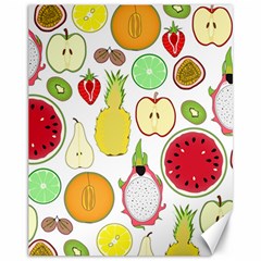 Mango Fruit Pieces Watermelon Dragon Passion Fruit Apple Strawberry Pineapple Melon Canvas 11  X 14   by Mariart