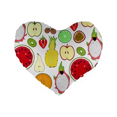 Mango Fruit Pieces Watermelon Dragon Passion Fruit Apple Strawberry Pineapple Melon Standard 16  Premium Heart Shape Cushions