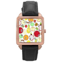 Mango Fruit Pieces Watermelon Dragon Passion Fruit Apple Strawberry Pineapple Melon Rose Gold Leather Watch  by Mariart