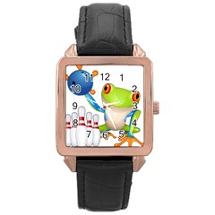 Tree Frog Bowler Rose Gold Leather Watch  by crcustomgifts