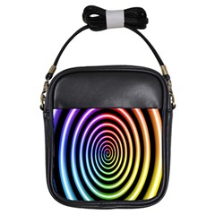 Hypnotic Circle Rainbow Girls Sling Bags by Mariart