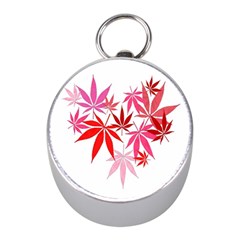 Marijuana Cannabis Rainbow Pink Love Heart Mini Silver Compasses
