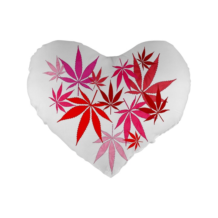 Marijuana Cannabis Rainbow Pink Love Heart Standard 16  Premium Flano Heart Shape Cushions