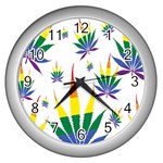 Marijuana Cannabis Rainbow Love Green Yellow Red White Leaf Wall Clocks (Silver)  Front