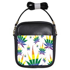 Marijuana Cannabis Rainbow Love Green Yellow Red White Leaf Girls Sling Bags