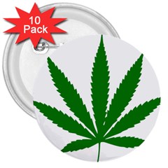 Marijuana Weed Drugs Neon Cannabis Green Leaf Sign 3  Buttons (10 Pack)  by Mariart