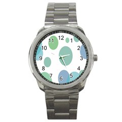 Polka Dots Blue Green White Sport Metal Watch by Mariart