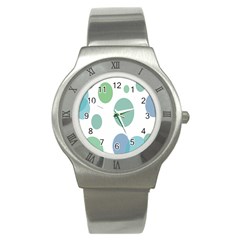 Polka Dots Blue Green White Stainless Steel Watch by Mariart