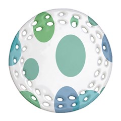 Polka Dots Blue Green White Ornament (round Filigree)