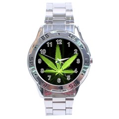 Marijuana Weed Drugs Neon Green Black Light Stainless Steel Analogue Watch by Mariart