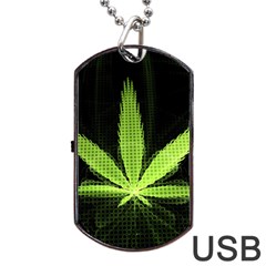 Marijuana Weed Drugs Neon Green Black Light Dog Tag Usb Flash (two Sides) by Mariart