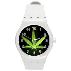 Marijuana Weed Drugs Neon Green Black Light Round Plastic Sport Watch (m)