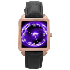 Purple Black Star Neon Light Space Galaxy Rose Gold Leather Watch 