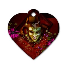Wonderful Venetian Mask With Floral Elements Dog Tag Heart (one Side) by FantasyWorld7