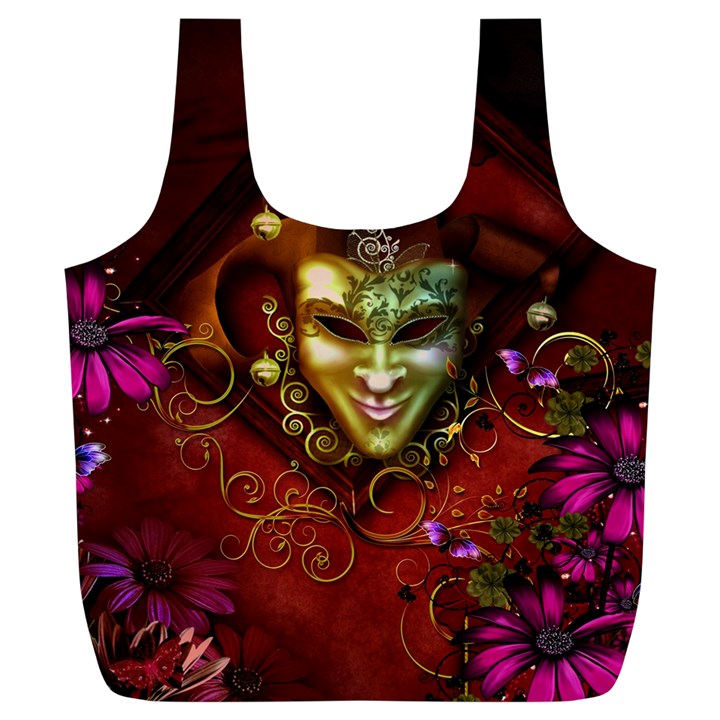 Wonderful Venetian Mask With Floral Elements Full Print Recycle Bags (L) 