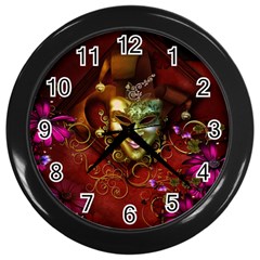 Wonderful Venetian Mask With Floral Elements Wall Clocks (black) by FantasyWorld7