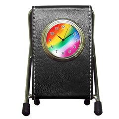 Red Yellow White Pink Green Blue Rainbow Color Mix Pen Holder Desk Clocks by Mariart