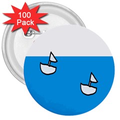 Ship Sea Beack Sun Blue Sky White Water 3  Buttons (100 Pack) 