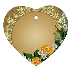 Rose Sunflower Star Floral Flower Frame Green Leaf Heart Ornament (two Sides) by Mariart