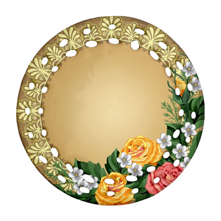 Rose Sunflower Star Floral Flower Frame Green Leaf Ornament (Round Filigree)